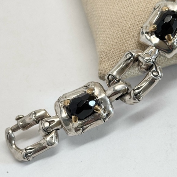 John Hardy Bamboo Link Black Onyx Bracelet .925/18K Gold - Picture 4 of 10
